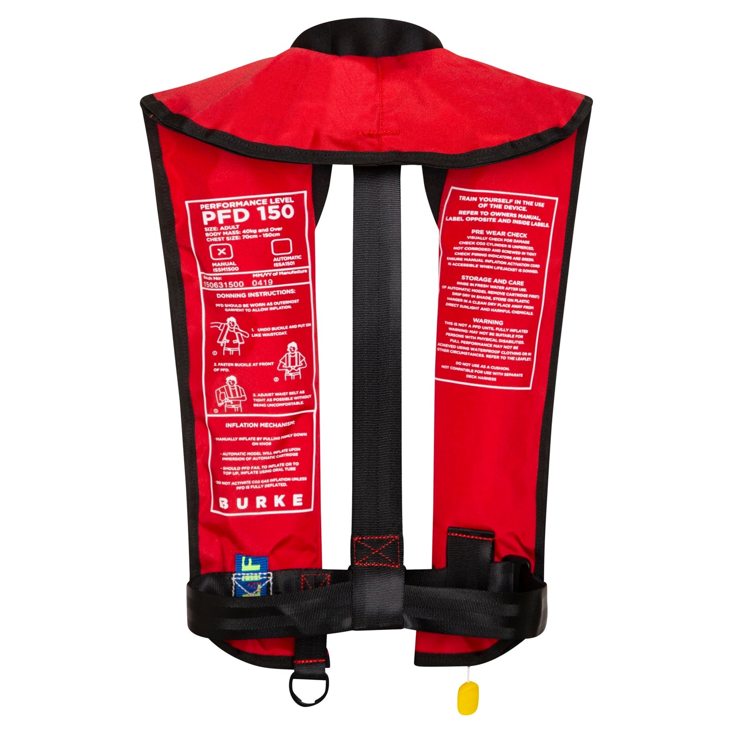 Burke Standard Inflatable PFD - Level 150 - Red