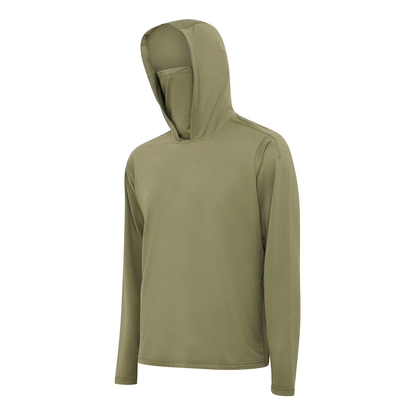Burke Hooded Sun Shirt with built-in neck gaiter - army green - product side
