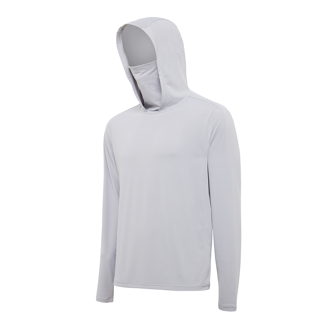 Burke Hooded Sun Shirt with built-in neck gaiter - light grey - product side