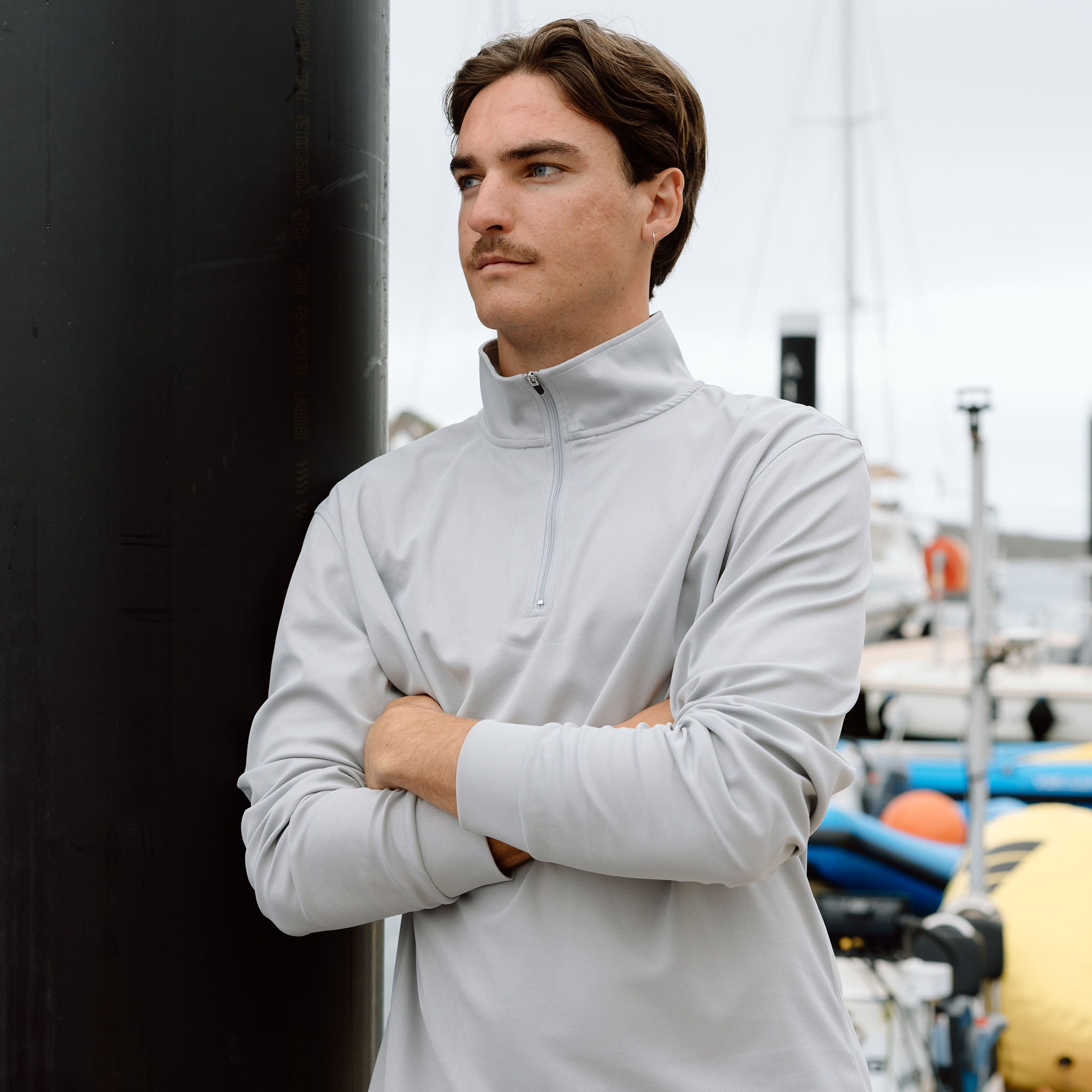 Signature Long Sleeve Polo - Light Grey