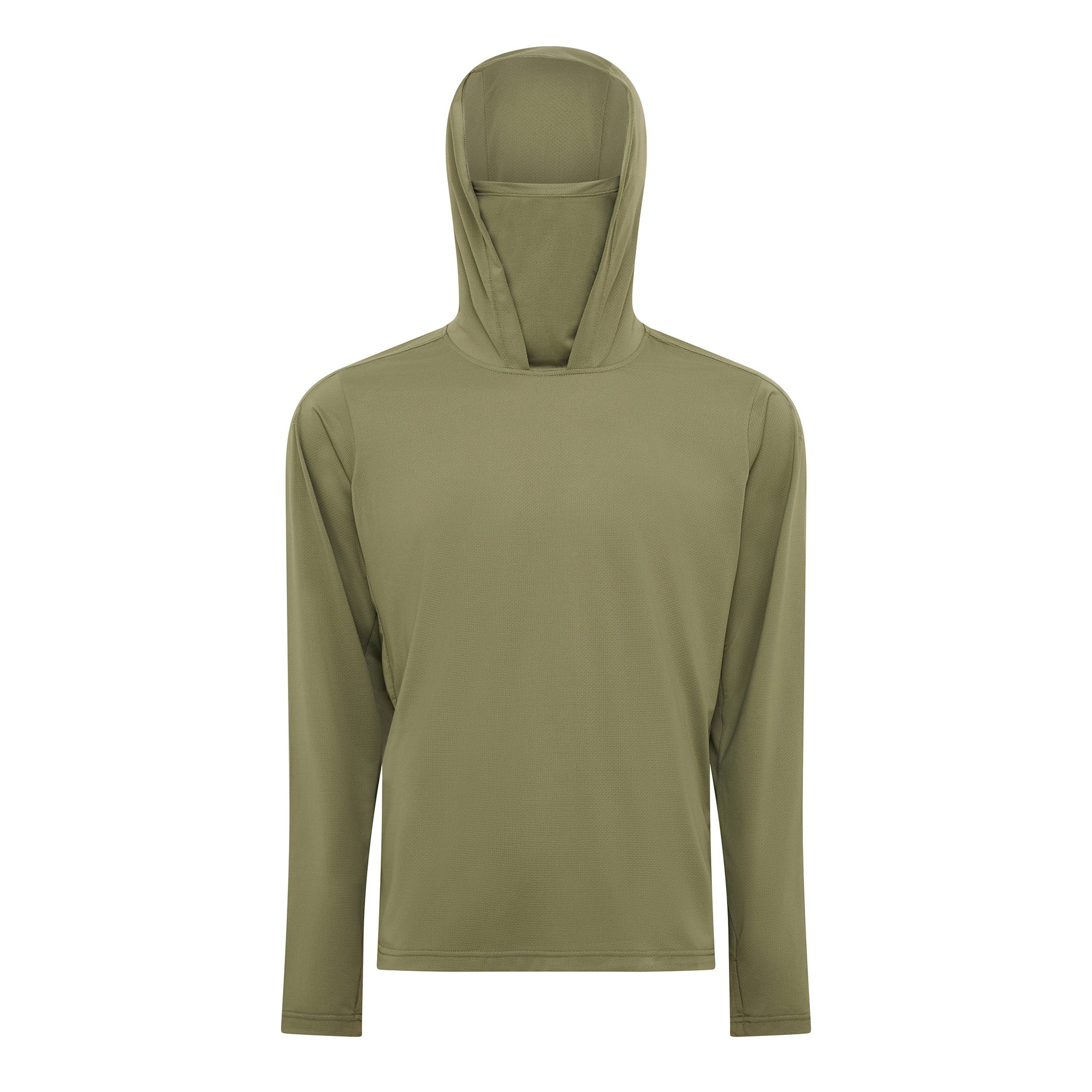 Burke Hooded Sun Shirt with built-in neck gaiter - army green - product front