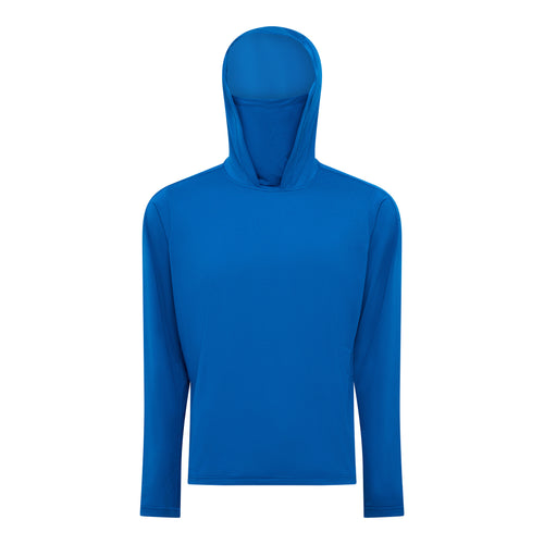 Burke Hooded Sun Shirt with built-in neck gaiter - blue - product front