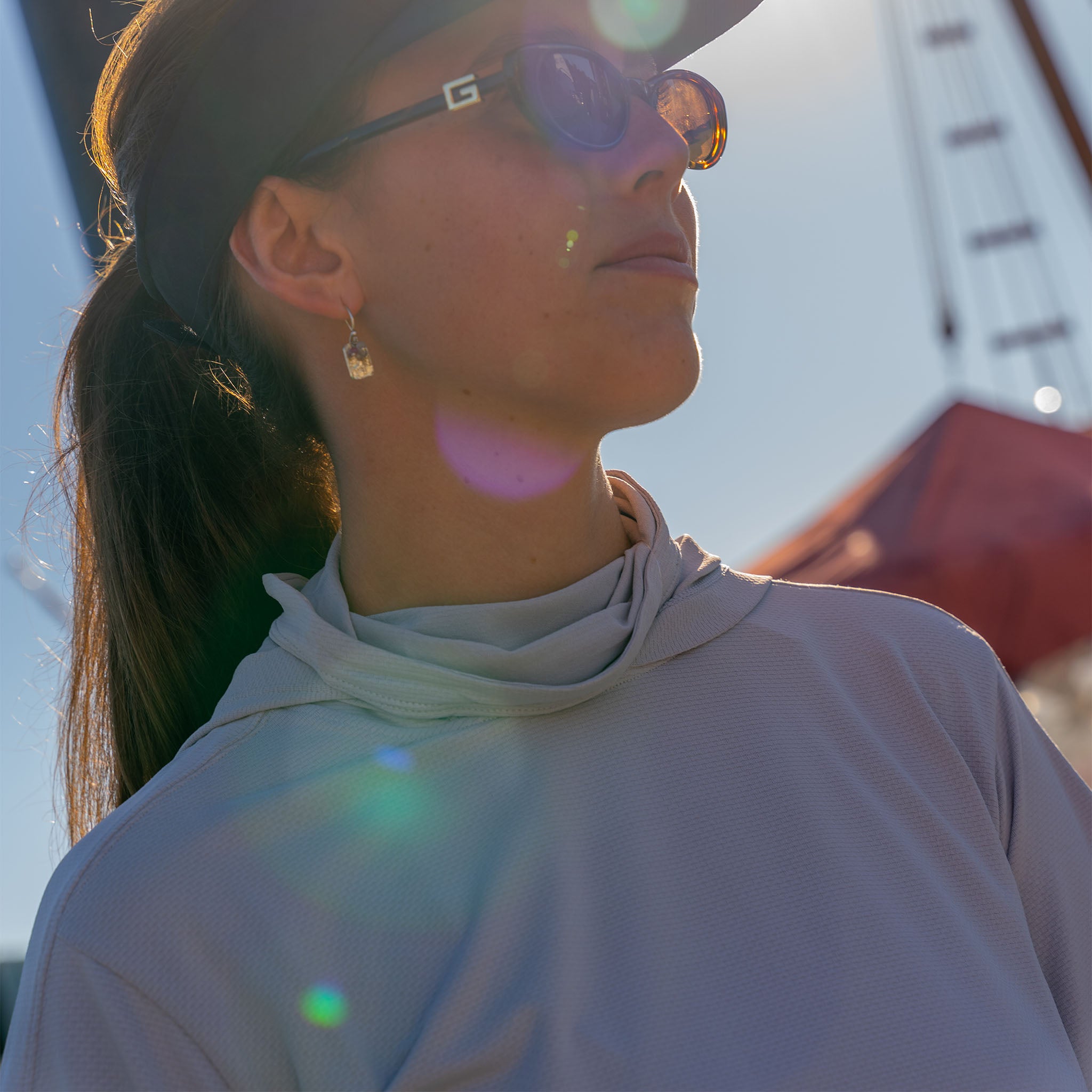 Burke Hooded Sun Shirt with built-in neck gaiter - light grey