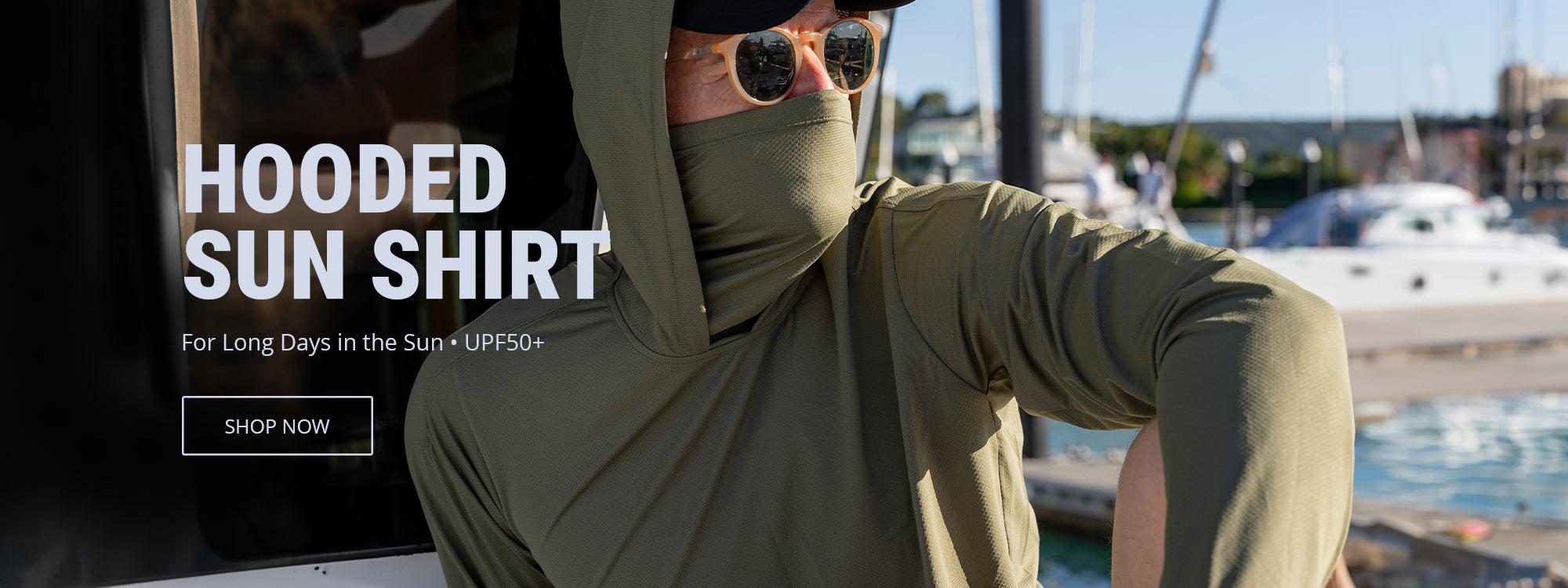 Burke Hooded Sun Shirt - Army Green - For long days in the sun - UPF50+