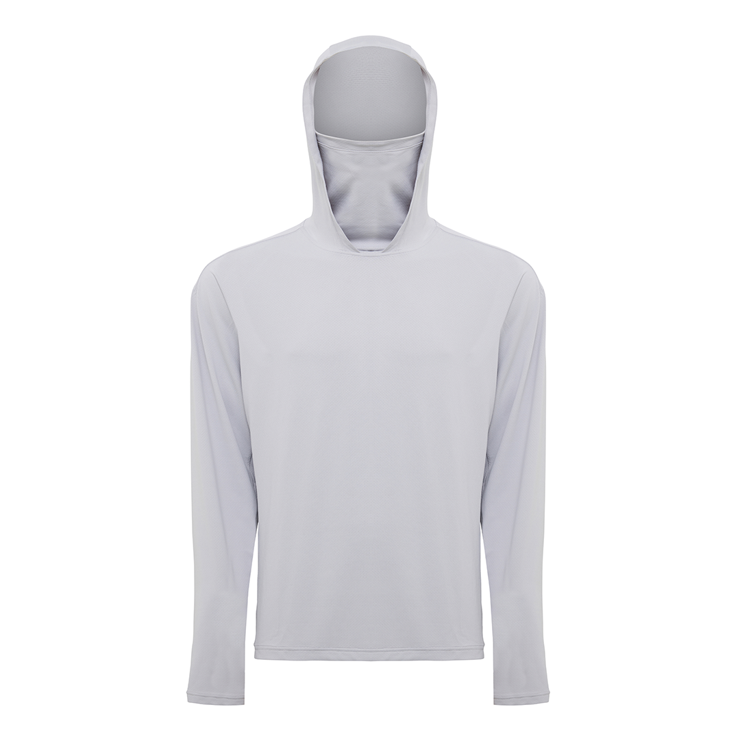 Burke Hooded Sun Shirt with built-in neck gaiter - light grey - product front